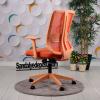 Tokyo Turuncu Plastik Ayaklı Çalışma Ve Ofis Koltuğu (Turuncu Fileli Sırt – Keten Kumaş Oturak)