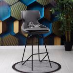 Simge Siyah Eyfel Ayaklı Bar Sandalyesi (Koyu Gri Nubuk)