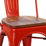 Tolix sandalye ahşap oturaklı parke desen kırmızı