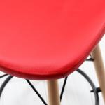 Rasko Natural Ahşap Ayaklı Bar Sandalyesi (Kırmızı Deri)
