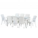 Lily-Kasilya Rattan Masa Sandalye Takım Beyaz (8 Kişilik)