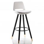 Rasko pirinç uçlu siyah ahşap ayaklı Bar Sandalyesi (Deri Beyaz)