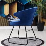 Rivera Boyalı Transmisyon Ayaklı Metal Sandalye (Mavi Kumaş)