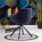 Focus Silindir Siyah Metal Ayaklı Sandalye (Lacivert Deri)