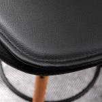 Simge Natural Ahşap Ayaklı Bar Sandalyesi (Siyah Deri)