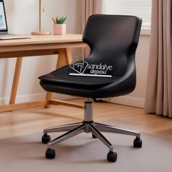 Simge Krom Yıldız Ayaklı Çalışma Koltuğu (Siyah Deri)