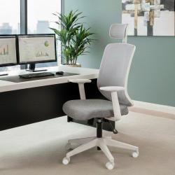 Tokyo Beyaz Ayaklı Sabit Kollu Müdür Koltuğu (Açık Gri Keten & File)