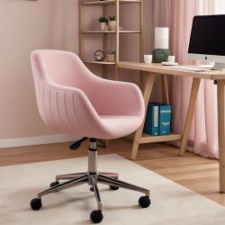 Focus Plus Krom Ayaklı Çalışma Koltuğu (Pembe Lakos Kumaş)