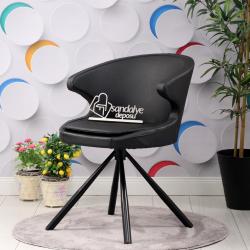Rivera Silindir Siyah Metal Ayaklı Sandalye (Siyah Deri)