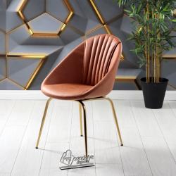 Milo Gold Kaplama Metal Ayaklı Sandalye (Kahve Nubuk)