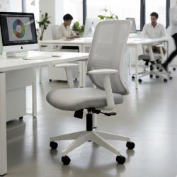 Tokyo Beyaz Plastik Ayaklı Çalışma Ve Ofis Koltuğu (Açık Gri File)