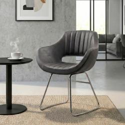 Fiesta Krom Transmisyon Ayaklı Misafir ve Bekleme Koltuğu (Koyu Gri Nubuk)