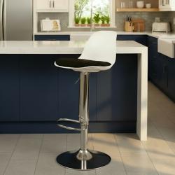 Tesla krom ayaklı bar sandalyesi beyaz siyah