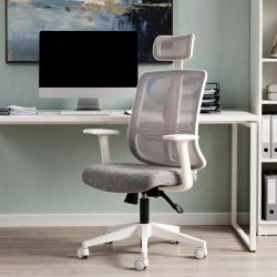 Tokyo Beyaz Ayaklı Sabit Kollu Müdür Koltuğu (Açık Gri Keten & File)