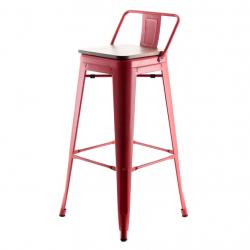 Sırtlı Tolix Bar Sandalyesi Kırmızı Ahşap