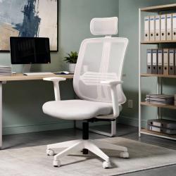 Tokyo Beyaz Ayaklı Sabit Kollu Müdür Koltuğu ( Açık Gri File)