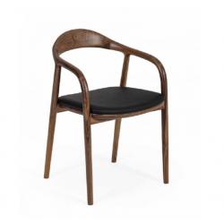 Verso kayın Döşemeli Ahşap Sandalye 02 (Siyah Deri)