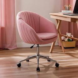 İstiridye krom Ayaklı Çalışma Koltuğu (Pembe Lakos Kumaş)