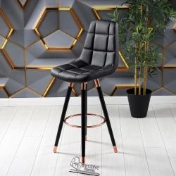 Gabriel 2 Bakır Renk Kaplama Bar Sandalyesi (Siyah Deri)