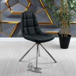 Gabriel 2 Silindir Krom Metal Ayaklı Sandalye (Mat Yeşil Deri)