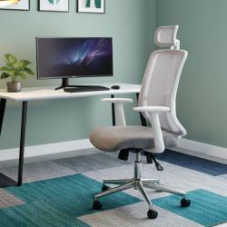 Tokyo Krom Ayaklı Sabit Kollu Müdür Koltuğu (Açık Gri Keten & File)