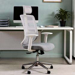 Tokyo Krom Ayaklı Sabit Kollu Müdür Koltuğu (Açık Gri Keten & File)