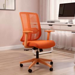 Tokyo Turuncu Plastik Ayaklı Çalışma Ve Ofis Koltuğu (Turuncu Fileli Sırt – Keten Kumaş Oturak)