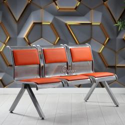 Kolsuz üçlü metal bekleme koltuğu (Turuncu Deri)