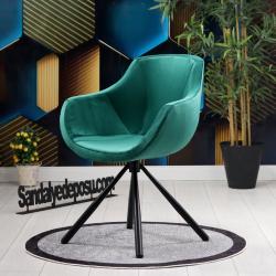 Focus Silindir Siyah Metal Ayaklı Sandalye (Yeşil Kumaş)