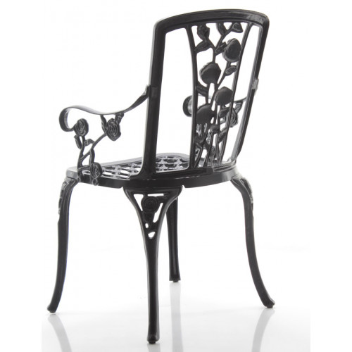 Gül Dekorlu Kollu sandalye Siyah