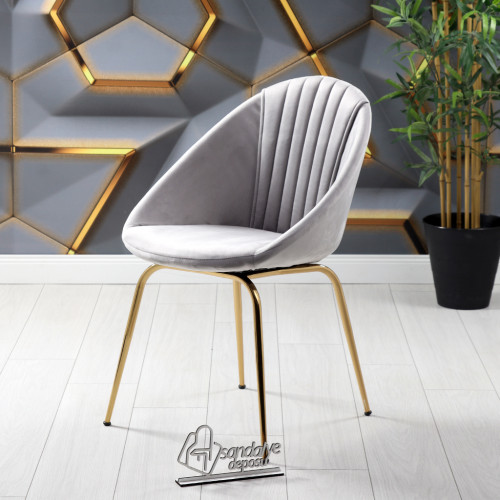 Milo Gold Kaplama Metal Ayaklı Sandalye (Açık Gri Kumaş)