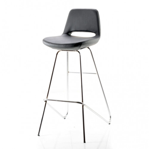 Rasko Eyfel krom ayaklı bar sandalyesi (Koyu Deri)