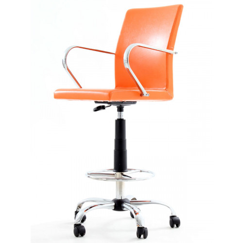 Compan Krom Kollu Yıldız Ayaklı Bar Sandalyesi Turuncu