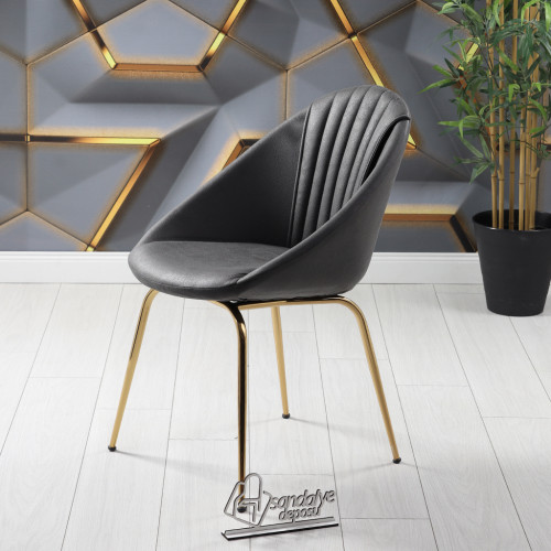 Milo Gold Kaplama Metal Ayaklı Sandalye (Koyu Gri Nubuk)