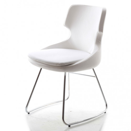 Simge Krom Transmisyon Ayaklı Sandalye (Deri Tam Beyaz)