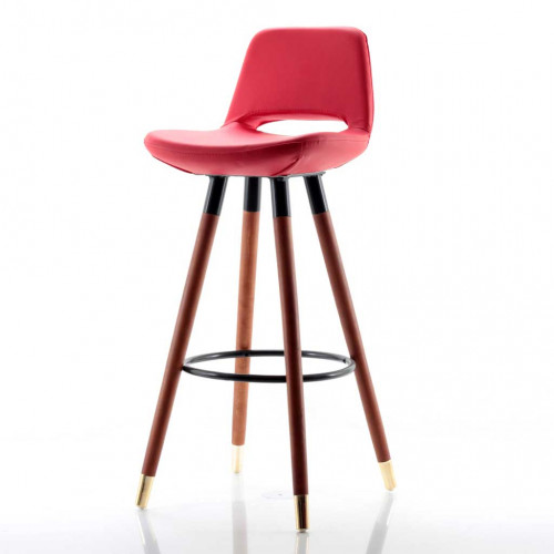Rasko pirinç uçlu ceviz ayaklı Bar Sandalyesi Kırmızı