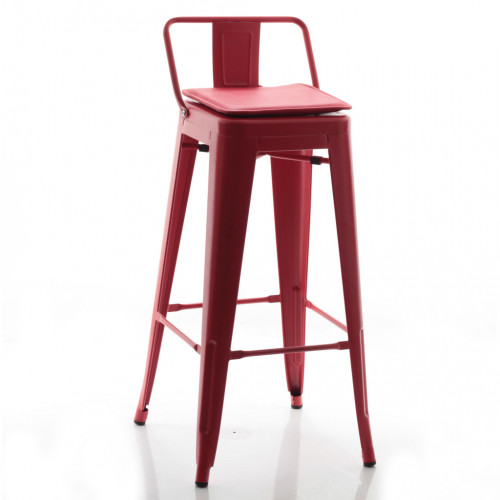 Sırtlı Tolix Bar Sandalyesi Kırmızı Minderli