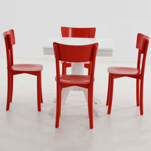 Thonet Sandalye Masa Takımı Dörtlü Kırmızı Beyaz