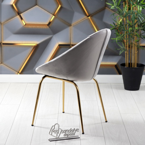 Milo Gold Kaplama Metal Ayaklı Sandalye (Açık Gri Kumaş)