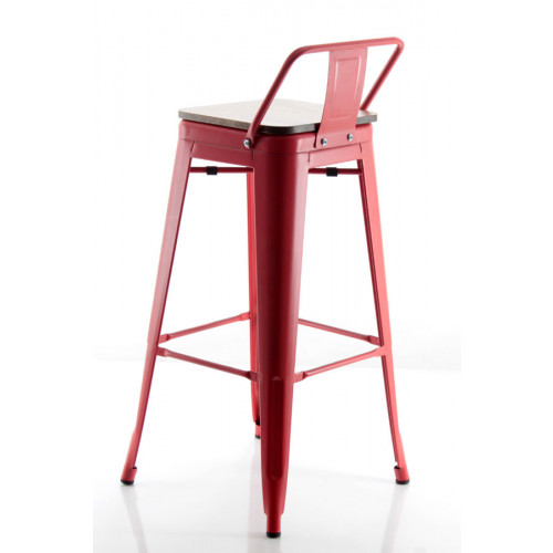 Sırtlı Tolix Bar Sandalyesi Kırmızı Ahşap 77 cm