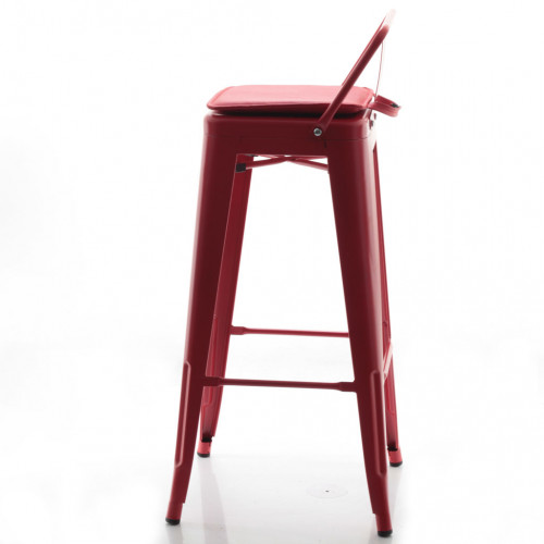 Sırtlı Tolix Bar Sandalyesi Kırmızı Minderli
