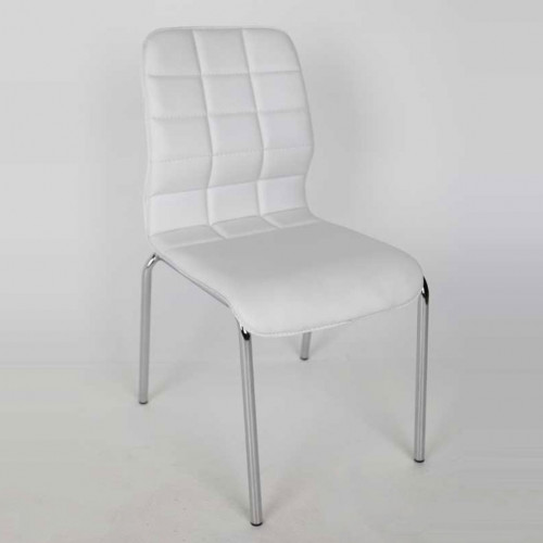 Krom ayaklı deri döşemeli metal sandalye Beyaz