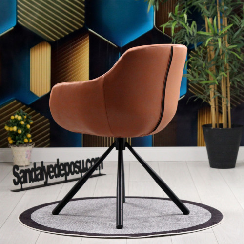 Focus Silindir Siyah Metal Ayaklı Sandalye (Kahve Nubuk)