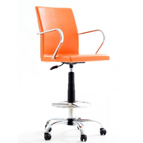 Compan Krom Kollu Yıldız Ayaklı Bar Sandalyesi Turuncu