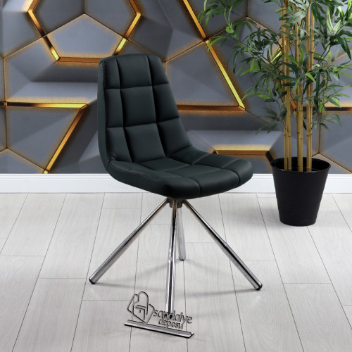 Gabriel 2 Silindir Krom Metal Ayaklı Sandalye (Mat Yeşil Deri)