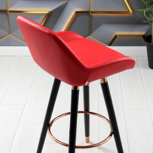 Doğu Bakır Renk Kaplama Bar Sandalyesi (Kırmızı Deri)