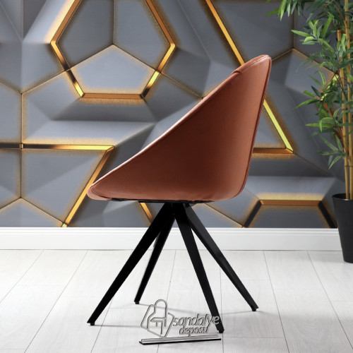 Milo Piramit Siyah Metal Ayaklı Sandalye (Kahve Nubuk)