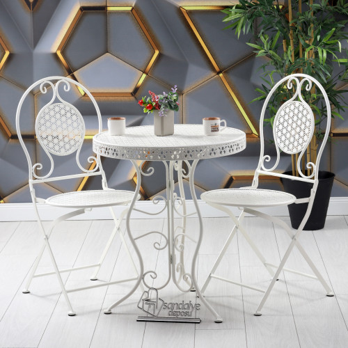Morena Metal Sandalye Ve Masa Takımı Beyaz 2+1