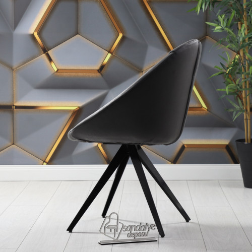 Milo Piramit Siyah Metal Ayaklı Sandalye (Koyu Gri Nubuk)