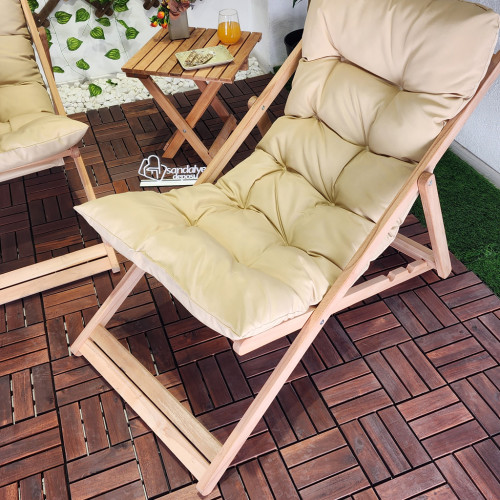 Wood Minderli Natural Sehpa Sandalye Takımı (2+1)